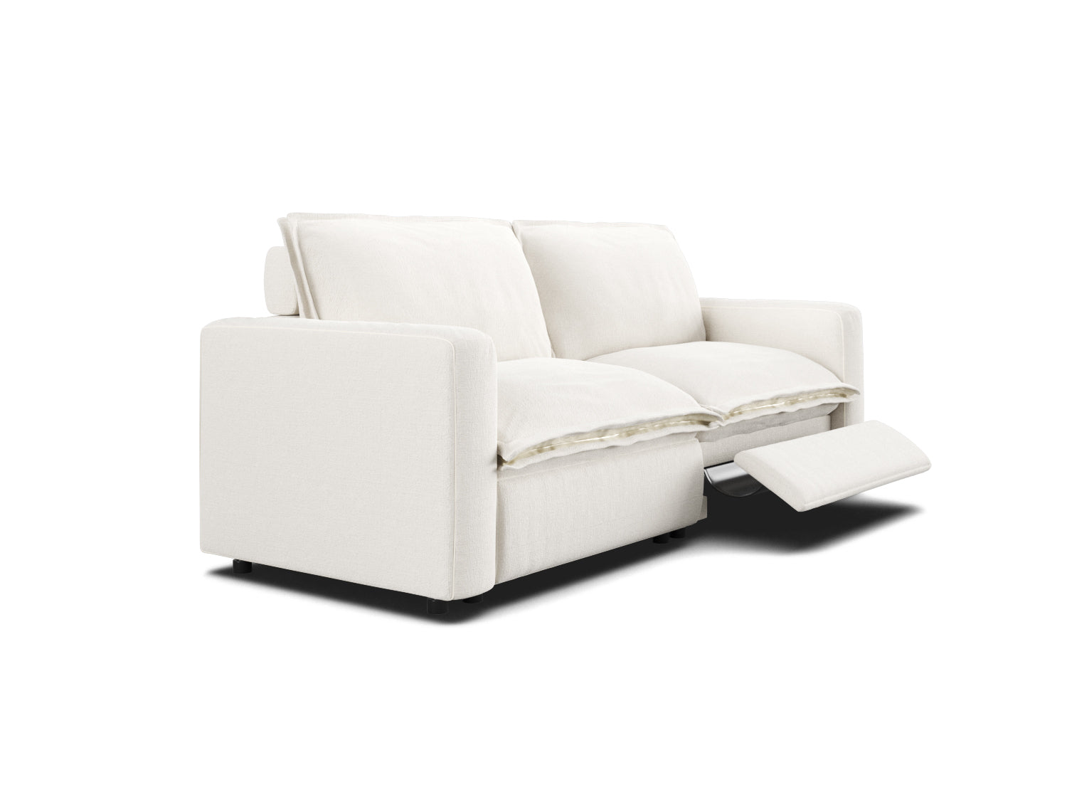 white linen two seat sectional with one recliner