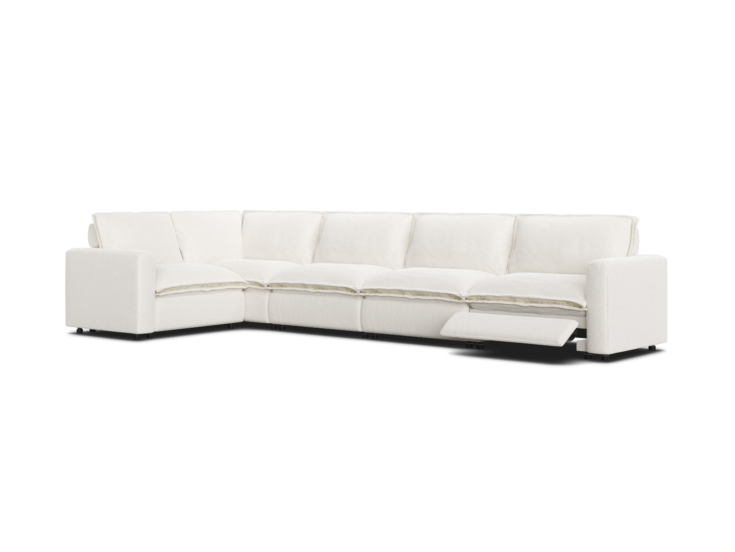 Reclining modular 5 seat sectional in white linen