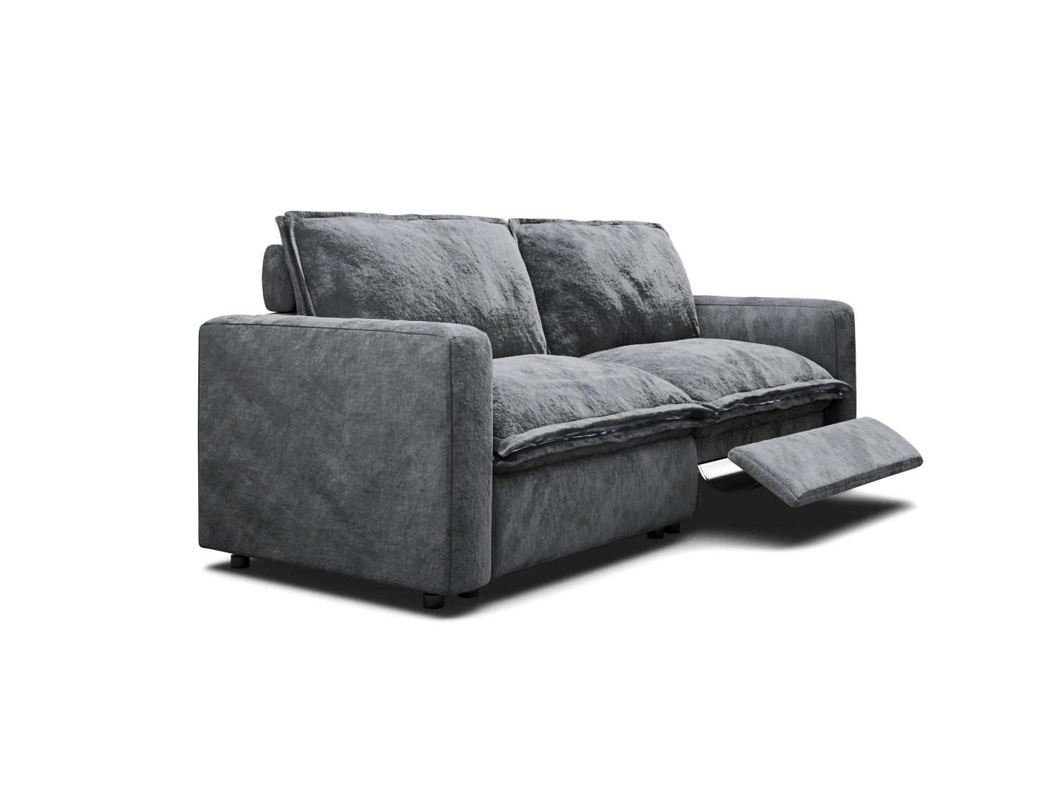 two seat sectional with one recliner in dark velvet grey