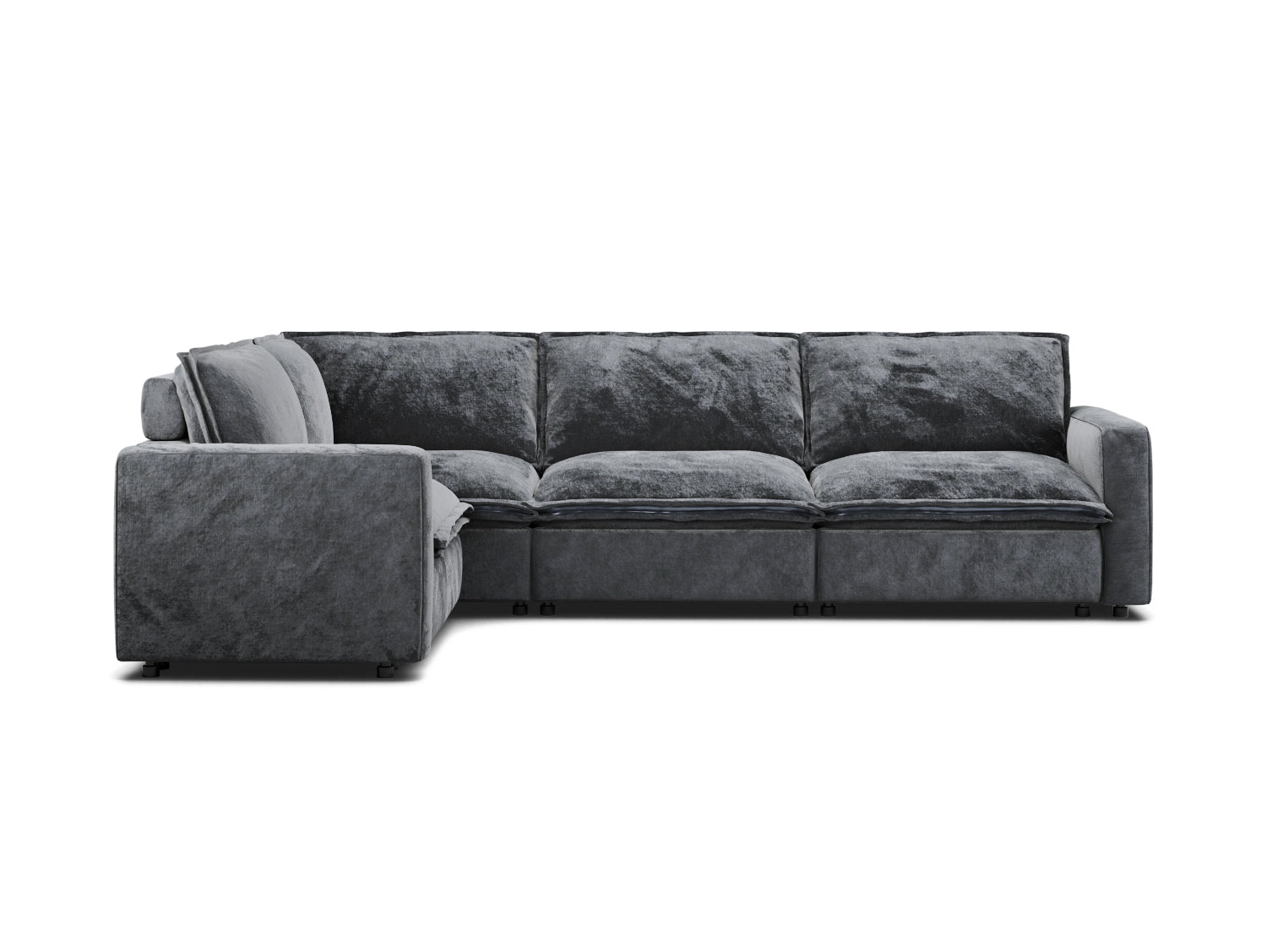 Velvet L Shaped Sectional Sofa in Dark Grey Color Homebody