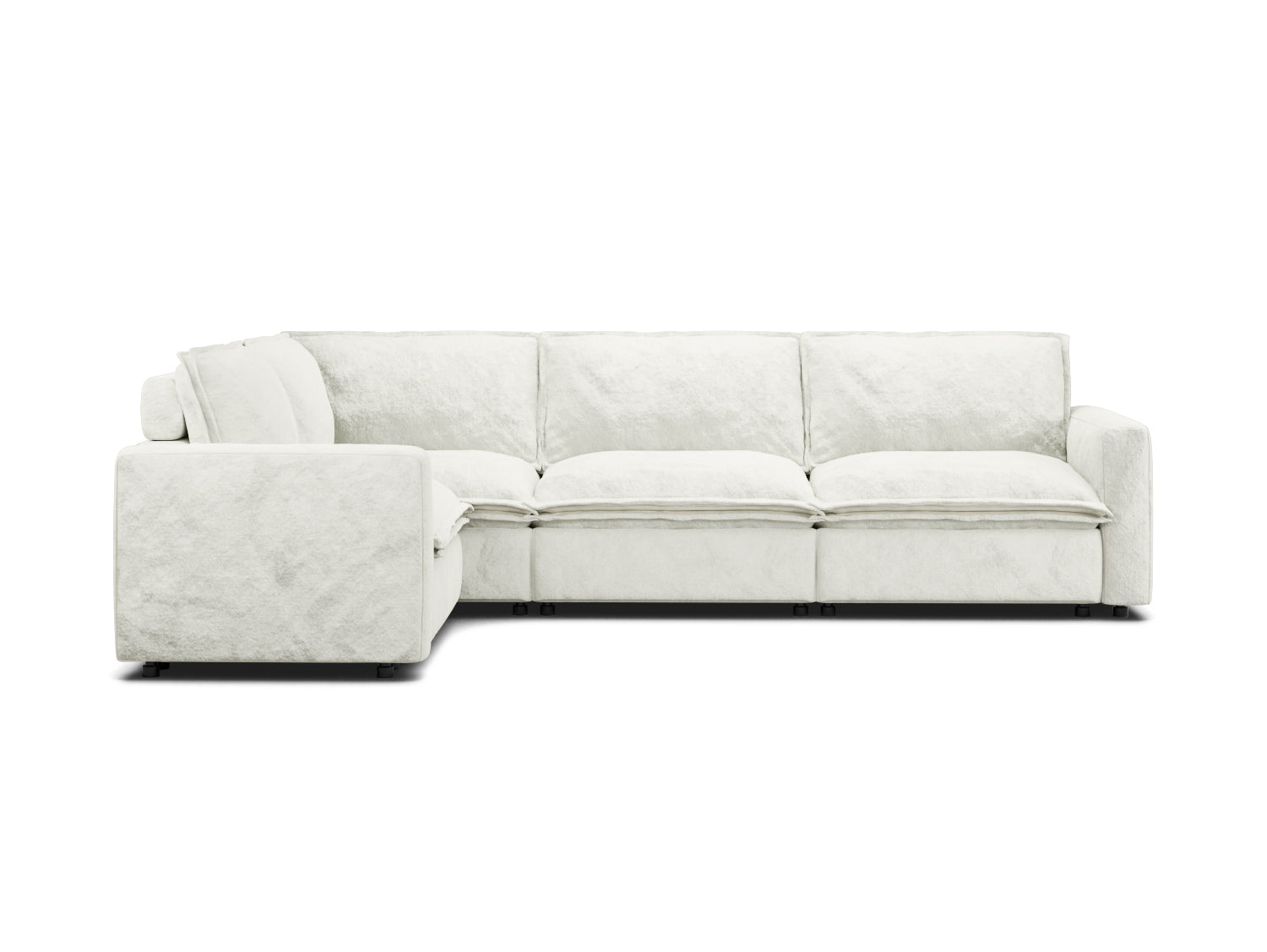 White LShaped Couch in Velvet, Modular, 4 Seat Homebody