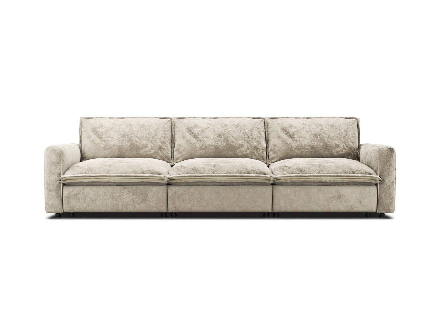 3 seat sectional couch in beige velvet, modular